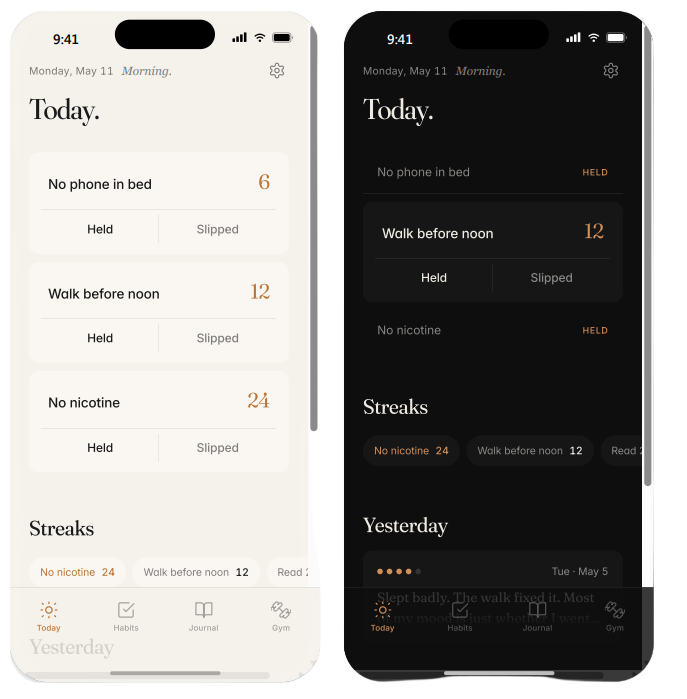 Lumen — workout tracking in light and dark