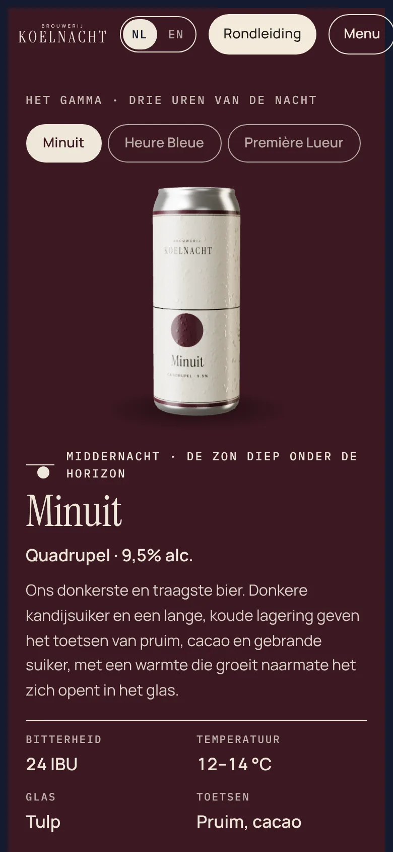 De bieren op een gsm: het blik van Minuit, een quadrupel van 9,5 procent.